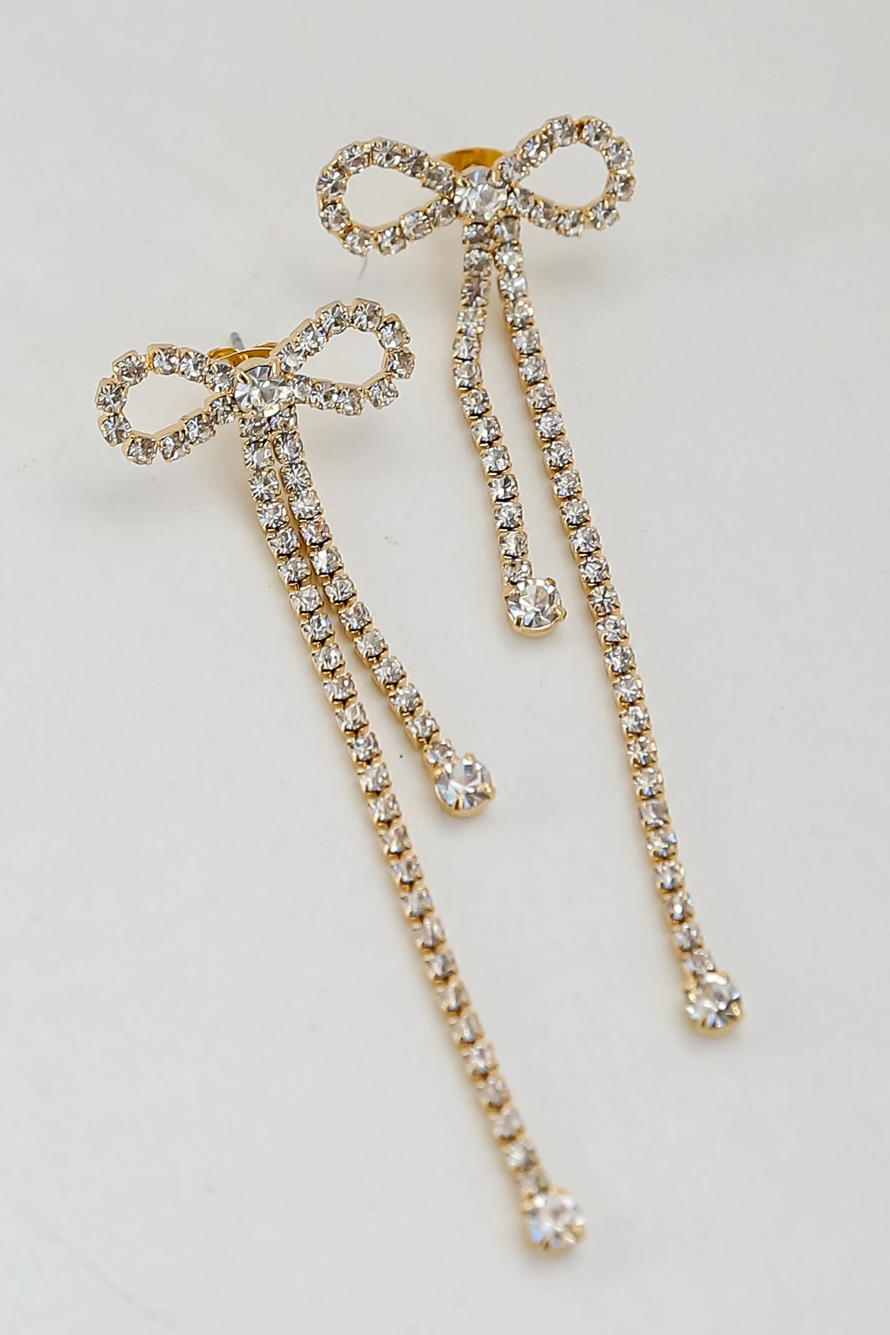 FINAL SALE - Mia Gold Bow Rhinestone Fringe Earrings