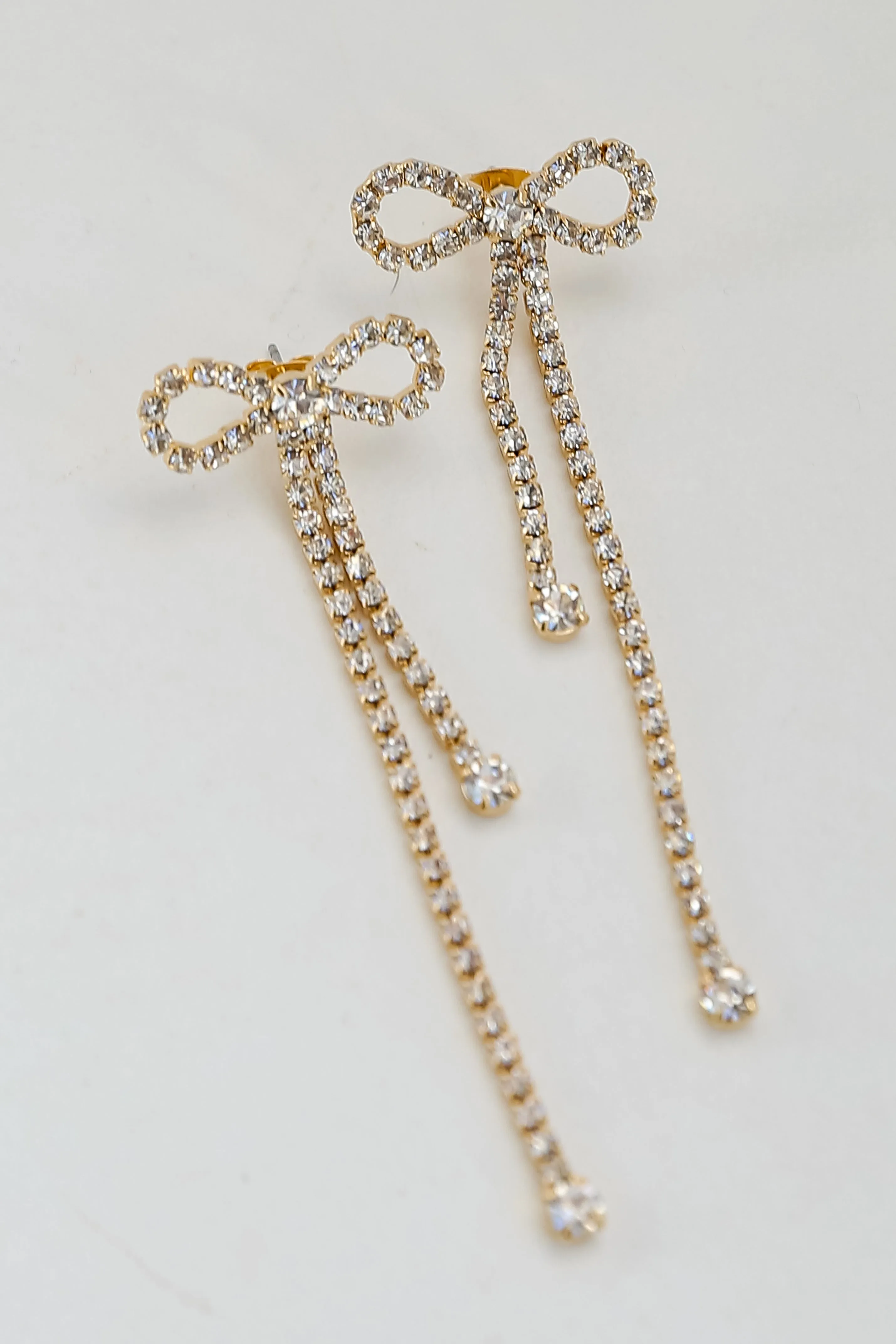 FINAL SALE - Mia Gold Bow Rhinestone Fringe Earrings