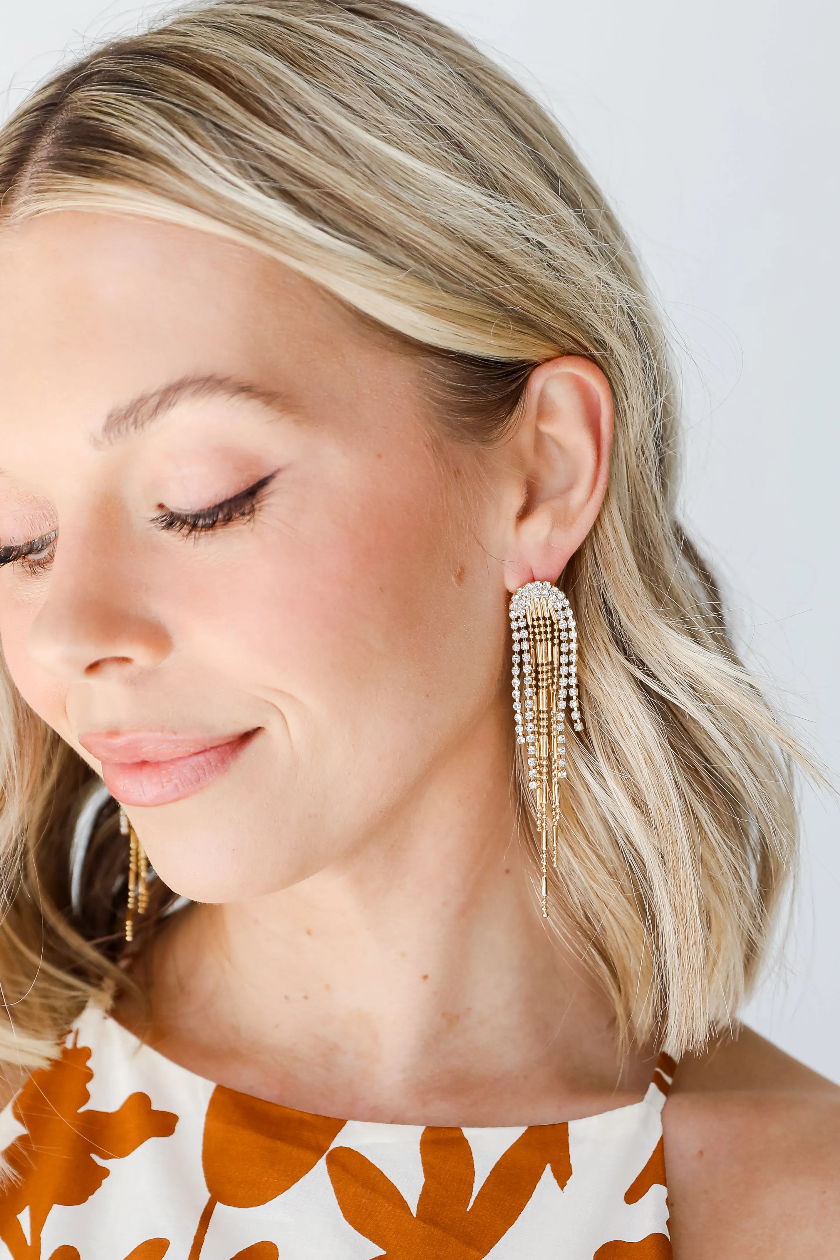 FINAL SALE - Stephanie Gold Rhinestone Fringe Earrings