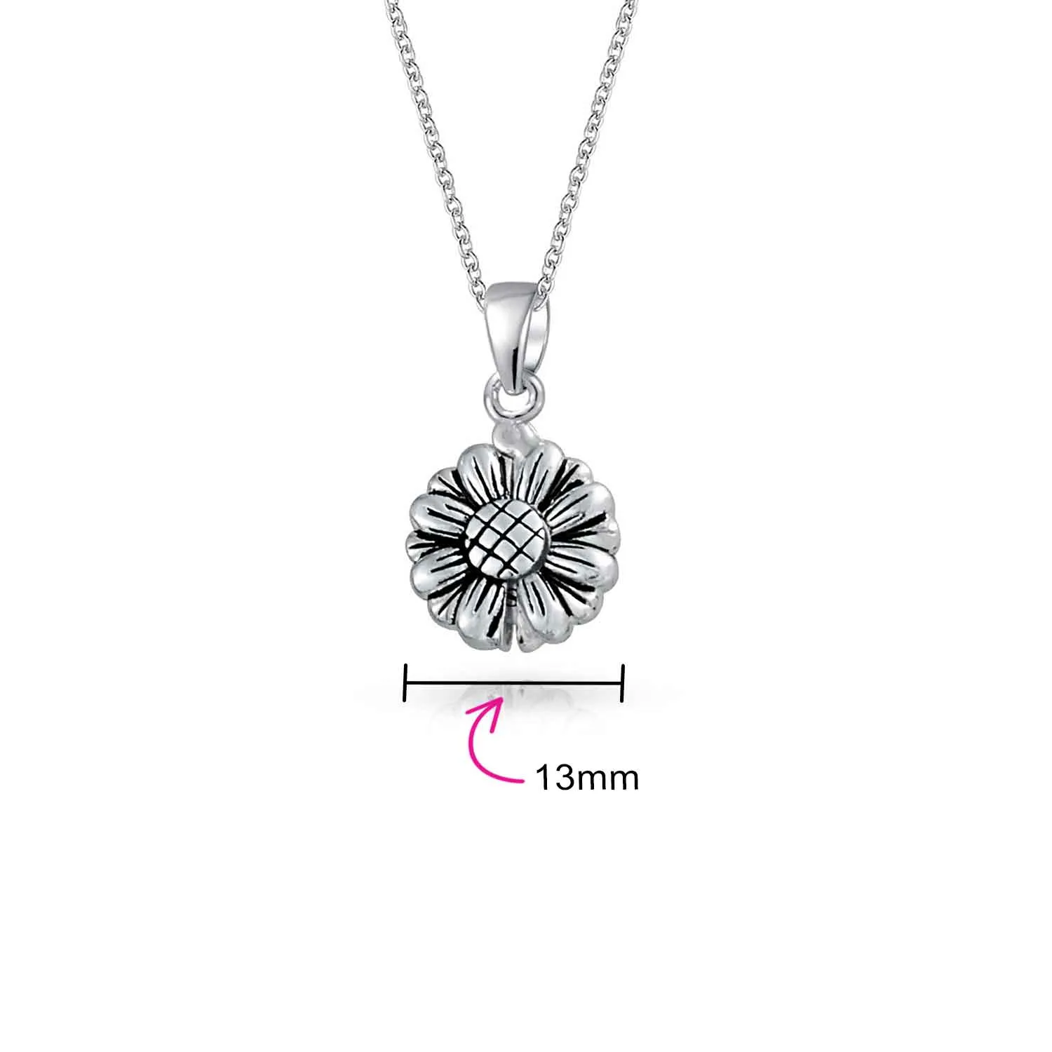 Floral Sunflower Locket Necklace in Rhodium Plated Sterling Silver