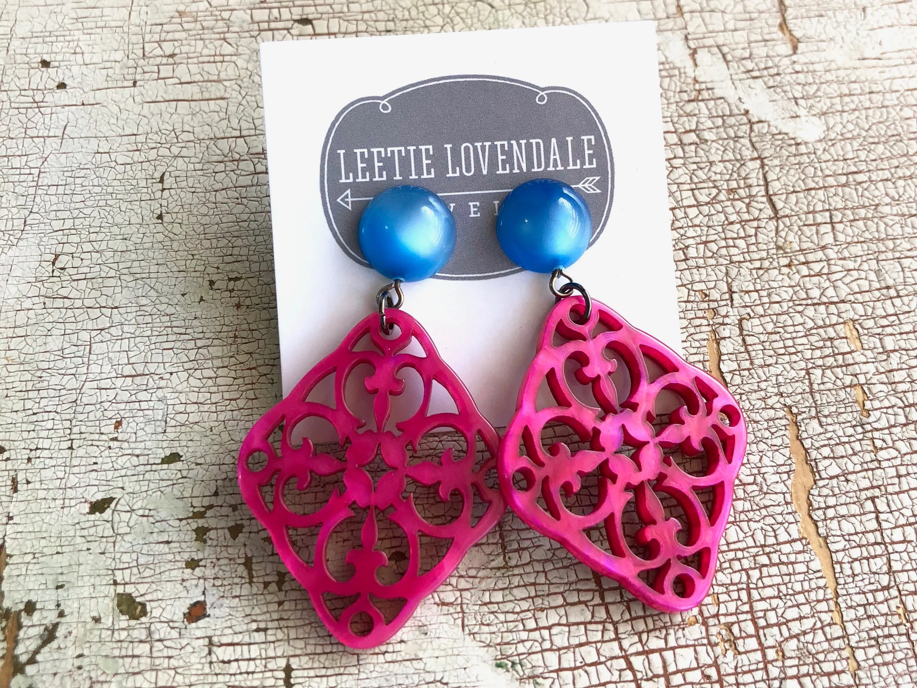 Fuchsia & Aqua Bohemian Lace Medallion Earrings