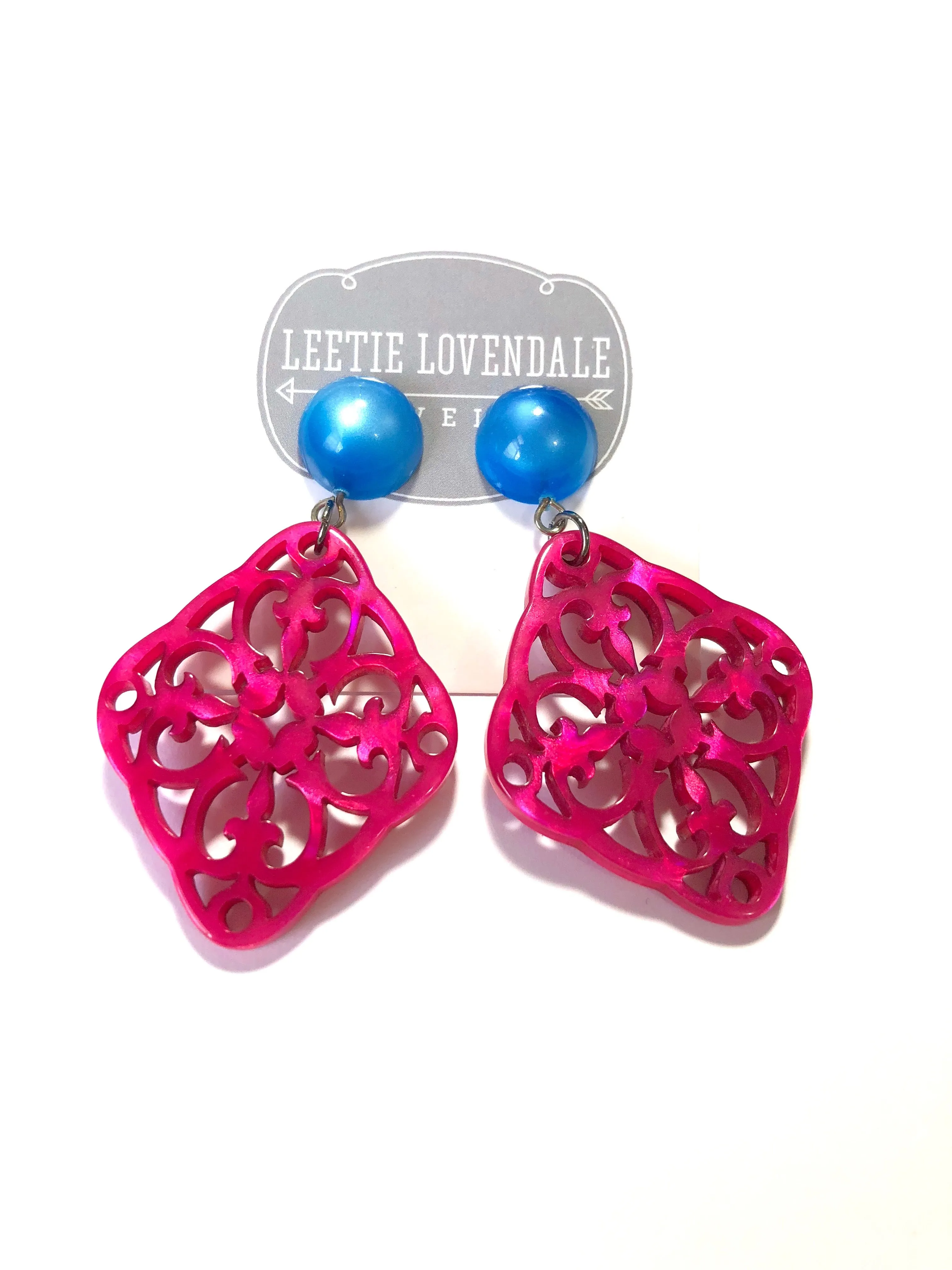 Fuchsia & Aqua Bohemian Lace Medallion Earrings