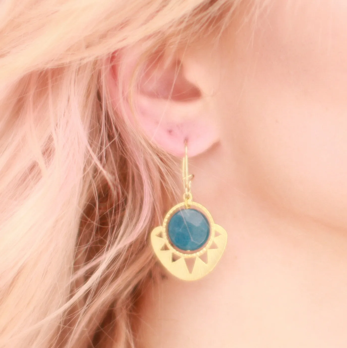 Geometric Sun and Stone Earrings