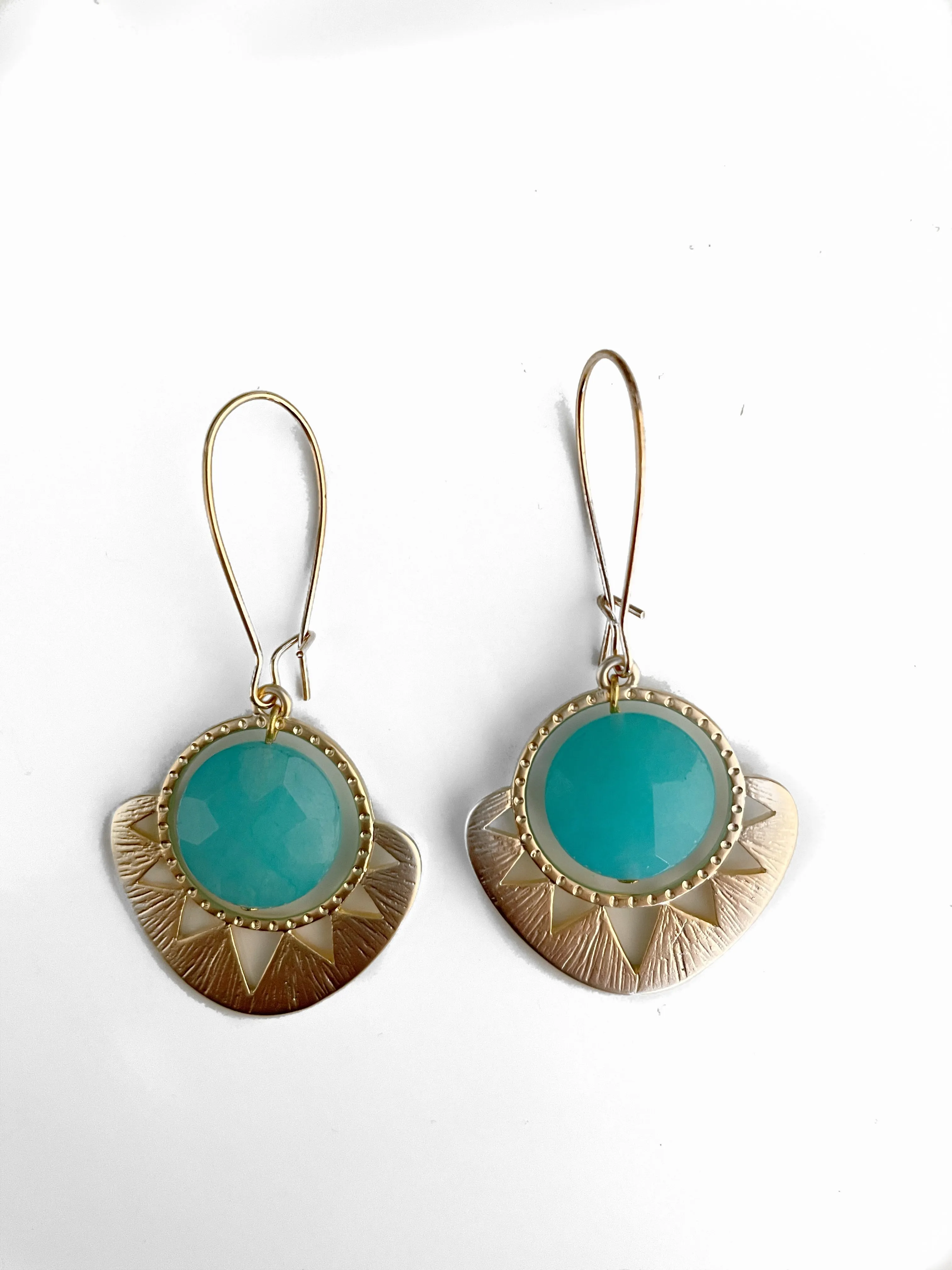 Geometric Sun and Stone Earrings