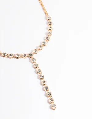 Gold Circle Diamante Chain Y-Necklace