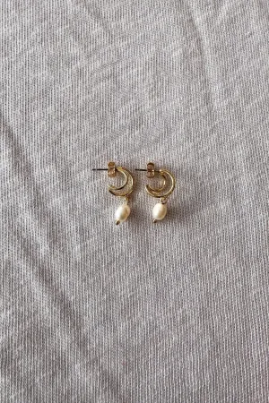 Gold Dipped Double Hoop Pearl Earring