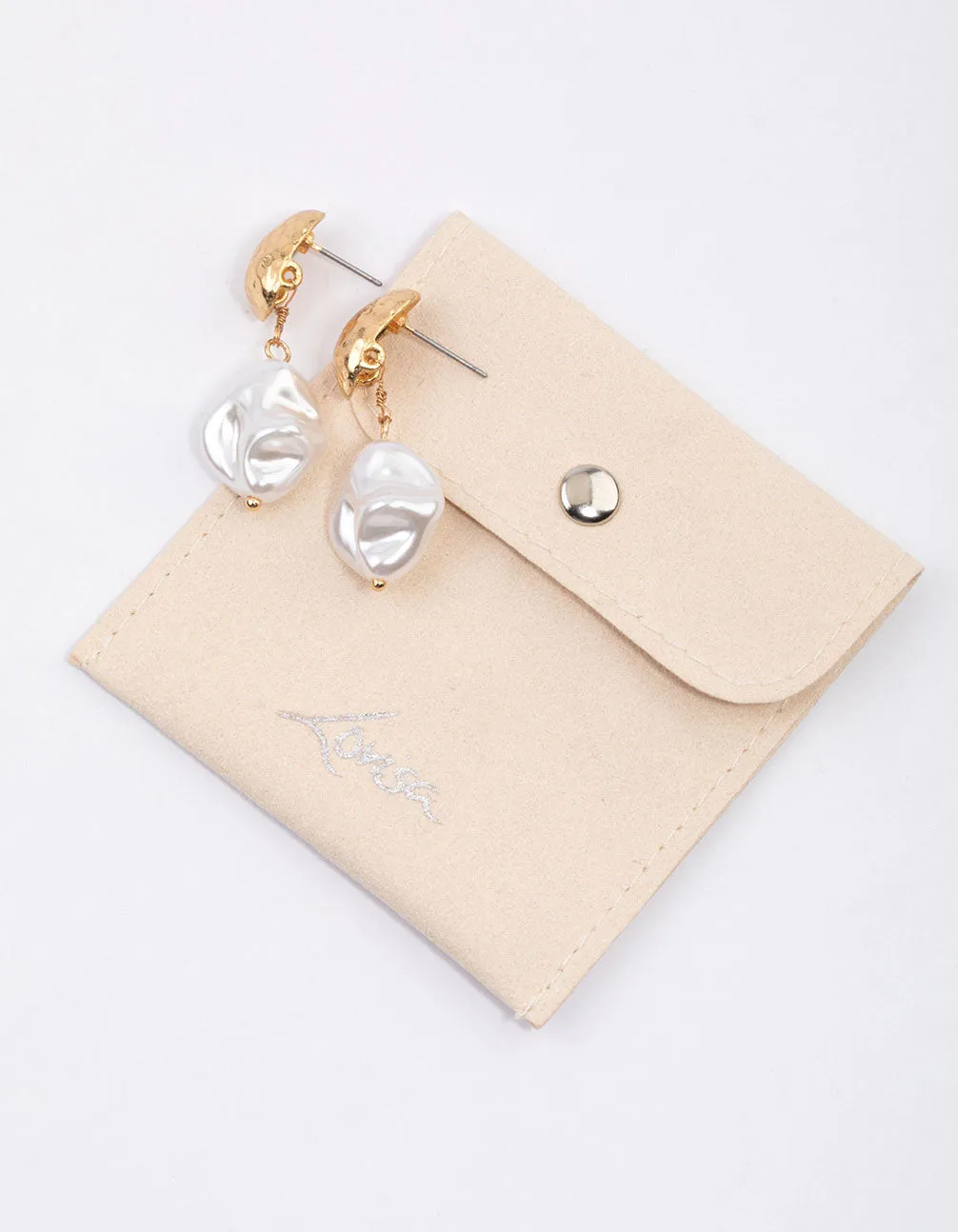 Gold Textured Molten Pearl Drop Earrings & Polishing Set