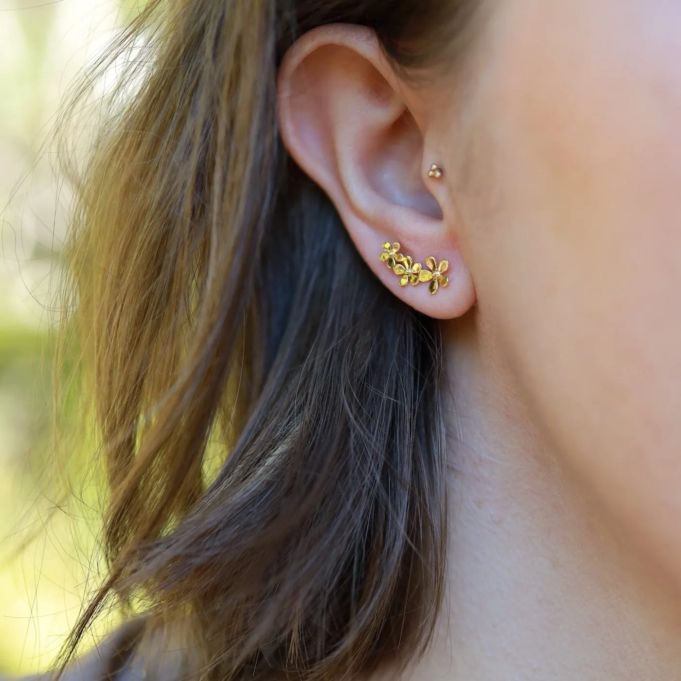 Gold Vermeil Climbing Curve of Forget Me Not Flowers Stud Earrings