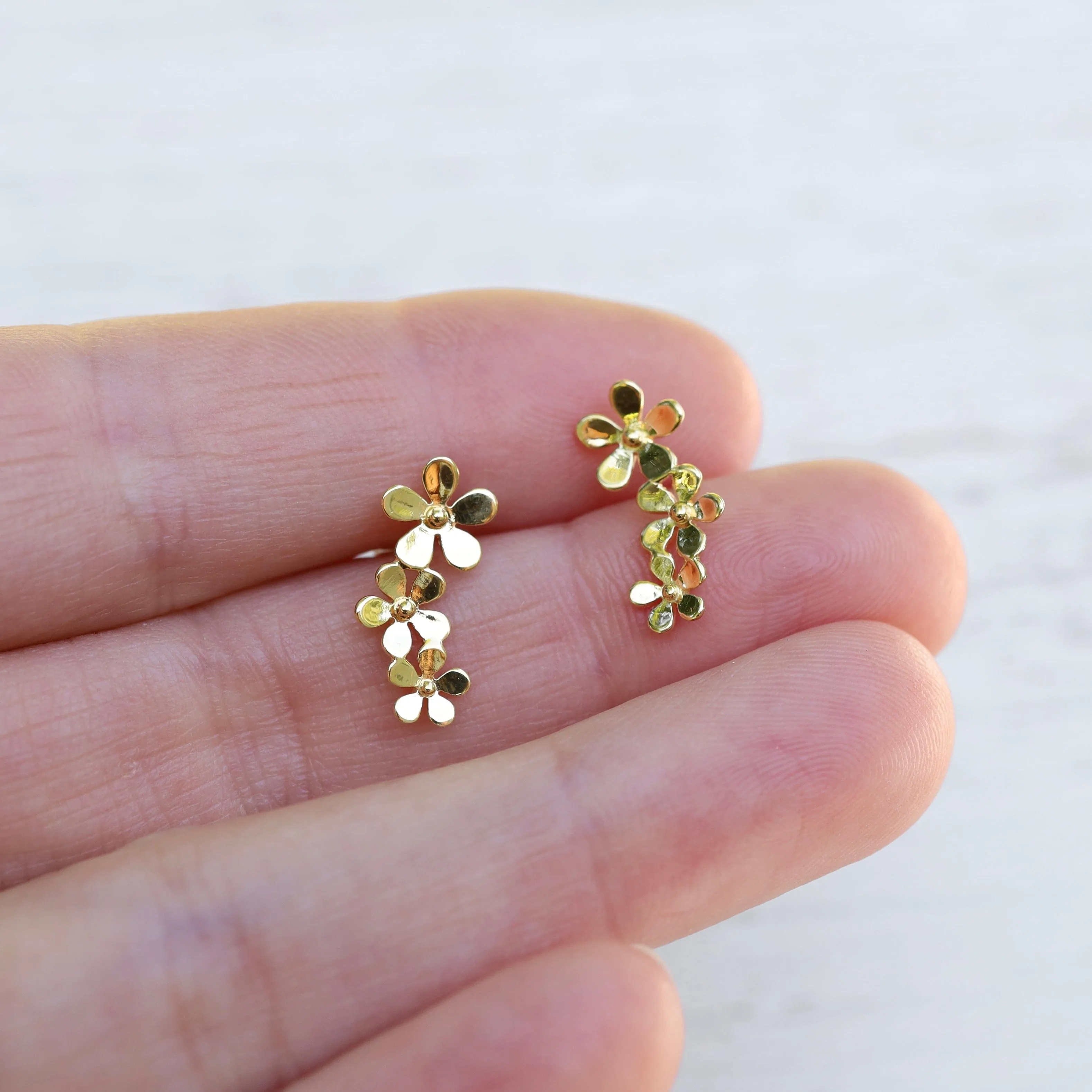 Gold Vermeil Climbing Curve of Forget Me Not Flowers Stud Earrings