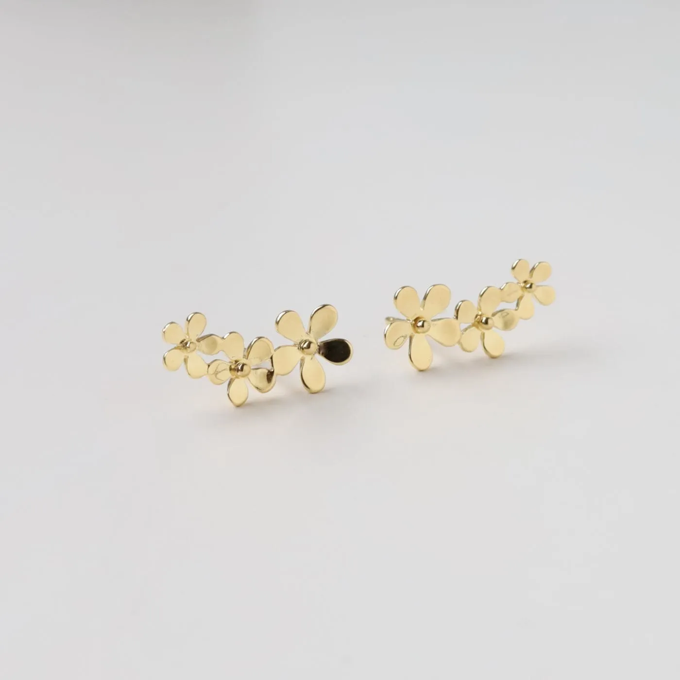 Gold Vermeil Climbing Curve of Forget Me Not Flowers Stud Earrings