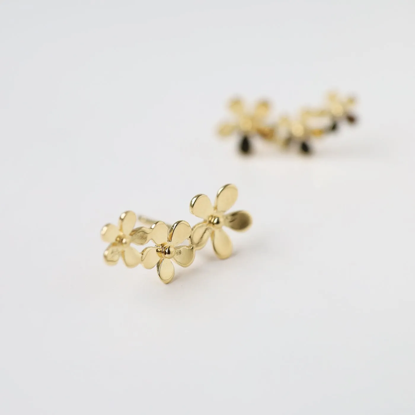 Gold Vermeil Climbing Curve of Forget Me Not Flowers Stud Earrings