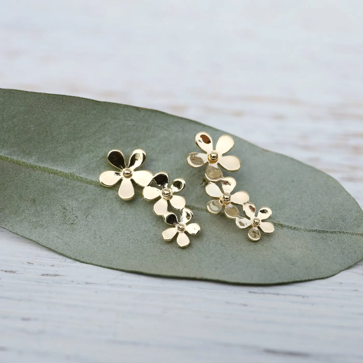 Gold Vermeil Climbing Curve of Forget Me Not Flowers Stud Earrings