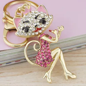 Grace Crown Lipstick Cat Lady Crystal HandBag Pendant Keyrings Keychains For Car key Chains holder for women