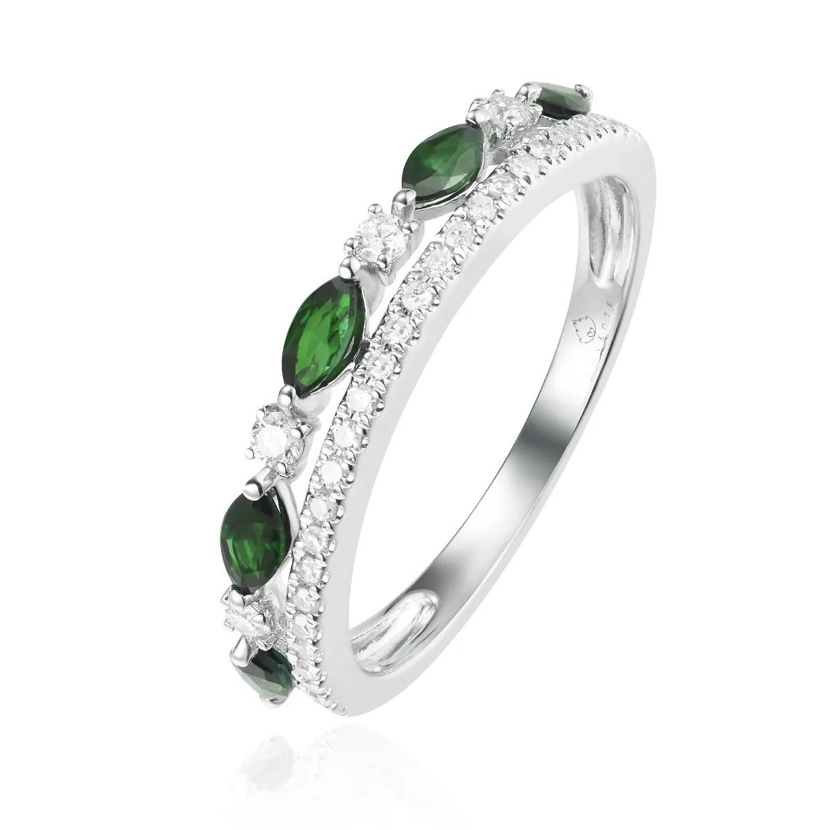 Graceful Twin Emerald and Diamond Ring