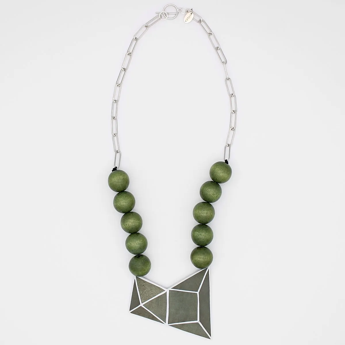 Gray and Silver Geometric Pendant Statement Necklace