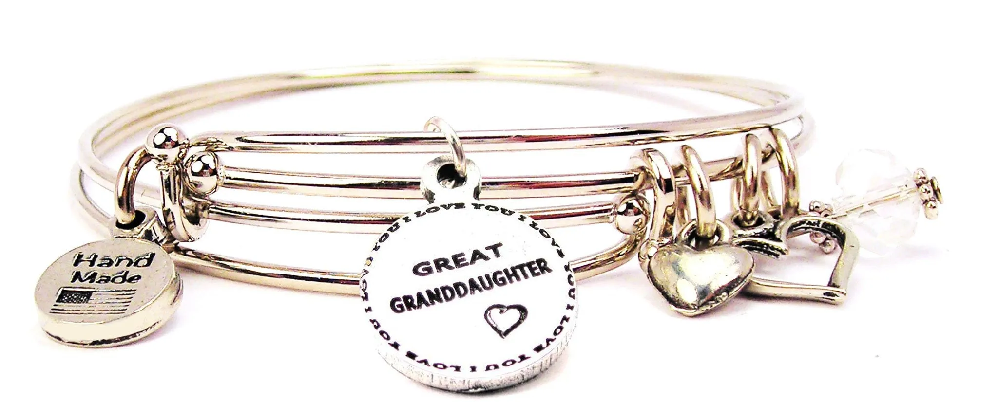 Great Granddaughter Circle With Flowers Expandable Bangle Bracelet Set