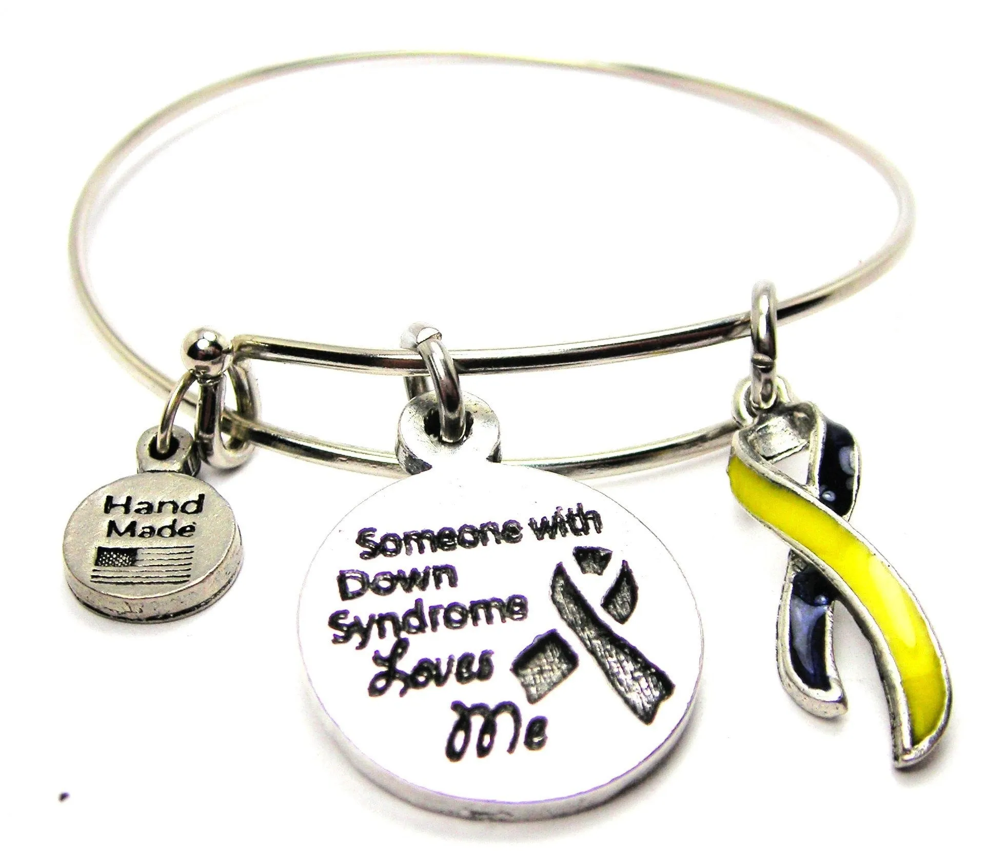 Hand Painted Ribbon Someone With Down Syndrome Loves Me Bangle Bracelet