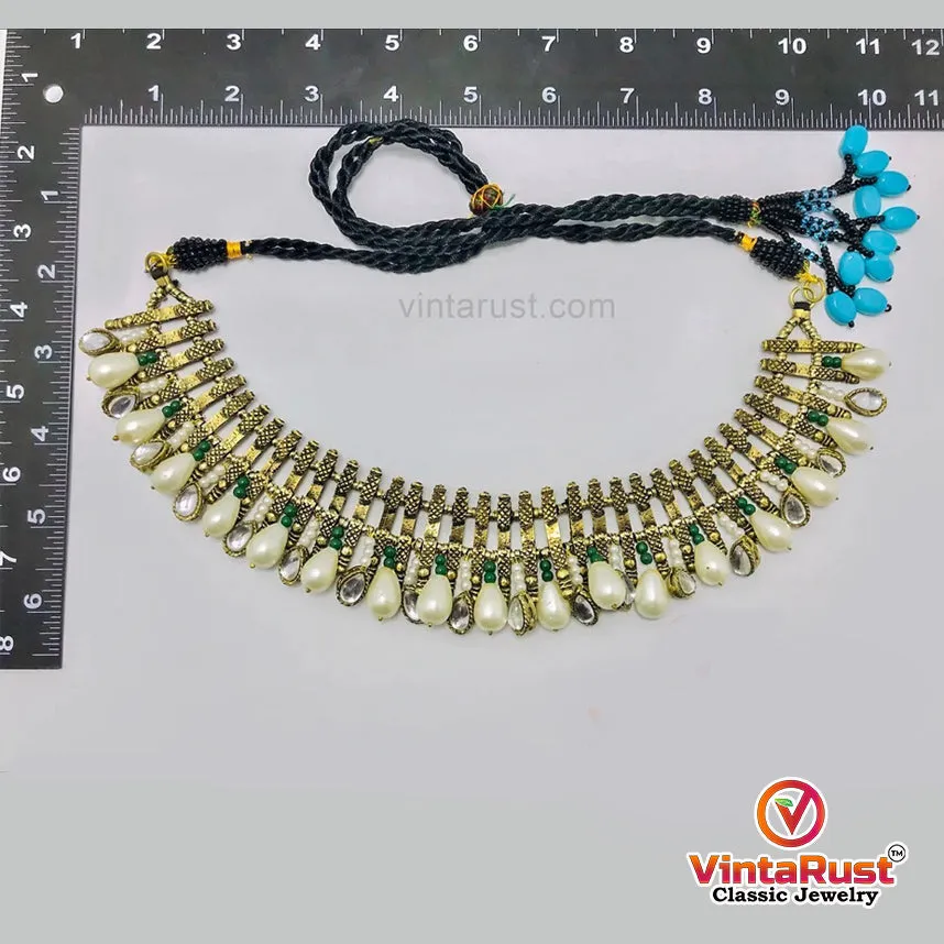 Handmade Tribal Metal Choker Necklace with Pearls