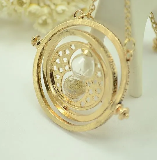 Harry Potter Time Turner Necklace Rotating Spins Gold Hourglass