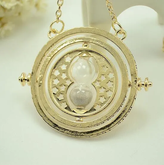 Harry Potter Time Turner Necklace Rotating Spins Gold Hourglass