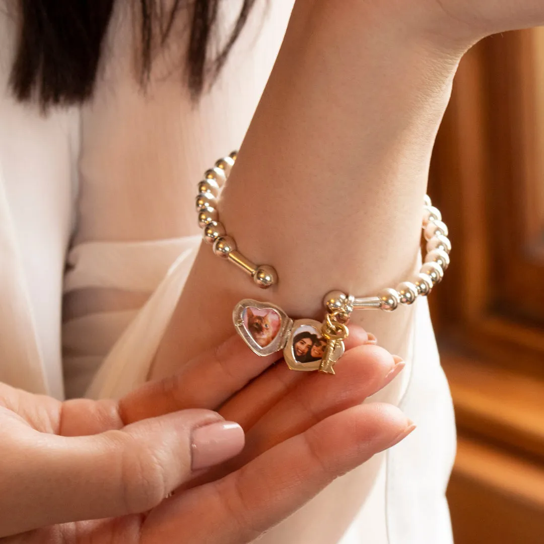 Heart Locket Bangle | Silver - Gold