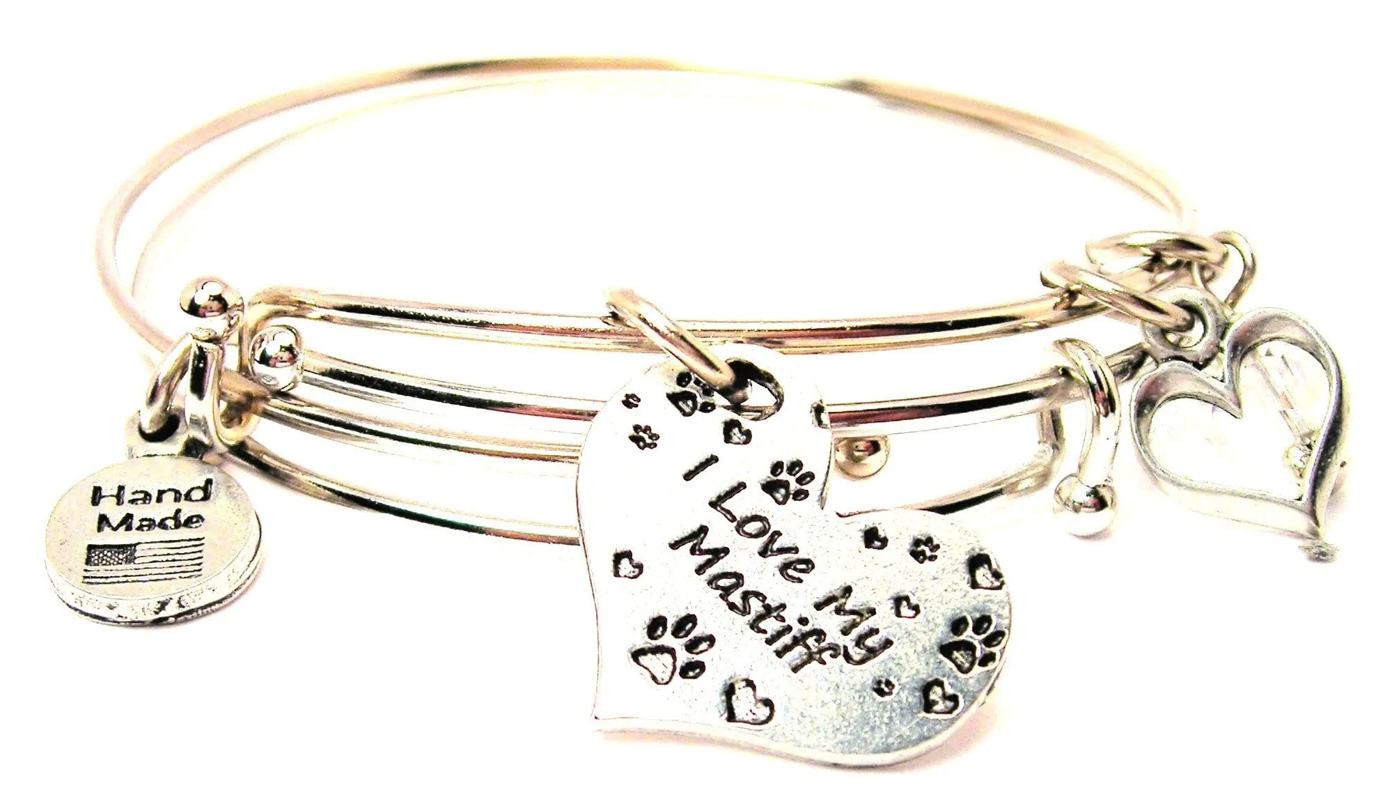 I Love My Mastiff Heart With Paws Expandable Bangle Bracelet Set