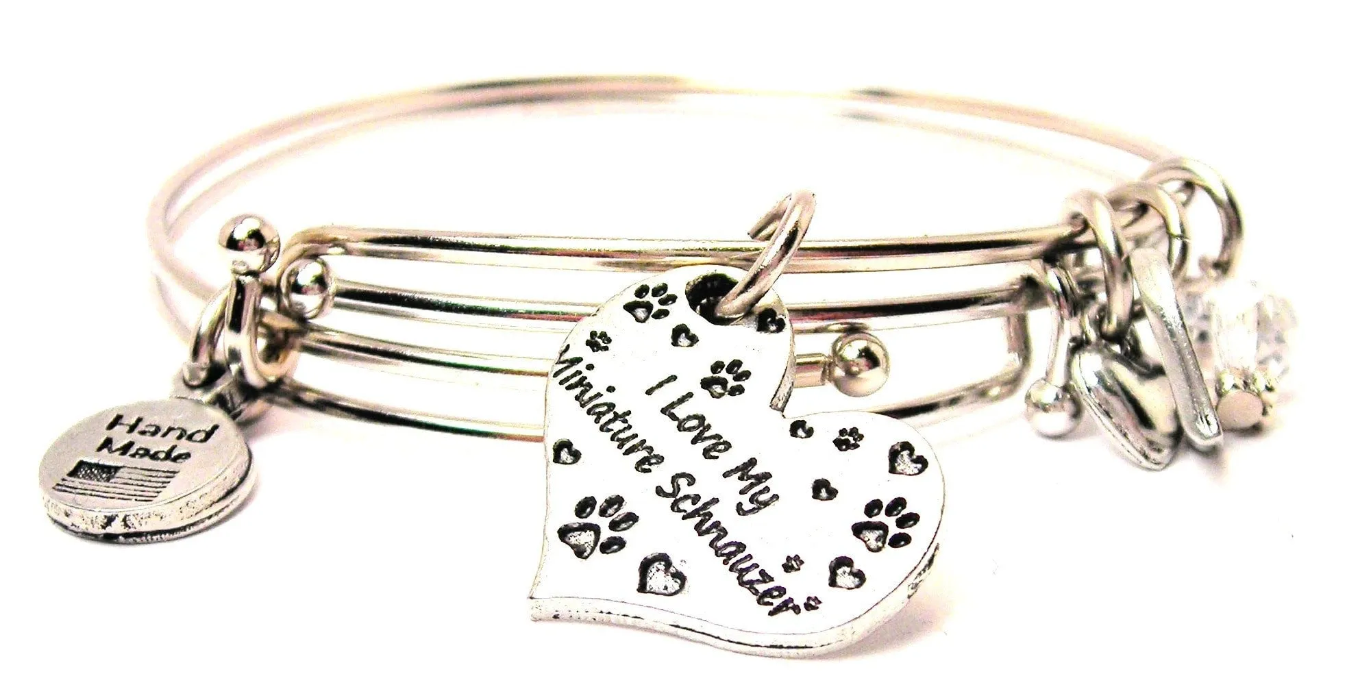 I Love My Miniature Schnauzer Heart Expandable Bangle Bracelet Set