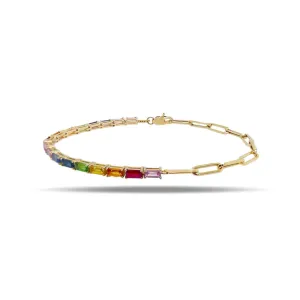 Joanna Half Gemstone Baguettes Tennis Half Paperclip Bracelet