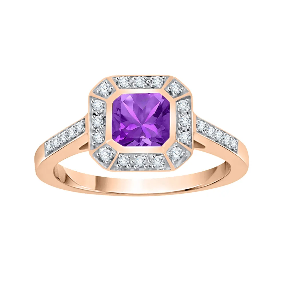 KATARINA Diamond and Cushion Cut Amethyst Halo Engagement Ring (3/4 cttw)