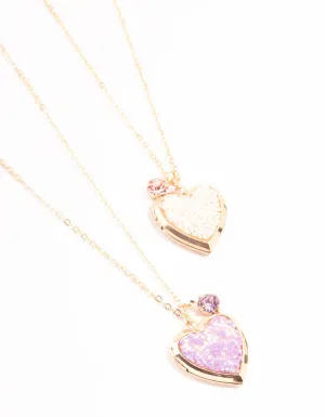 Kids Gold Pink Sprinkle Heart Locket Necklaces 2-Pack