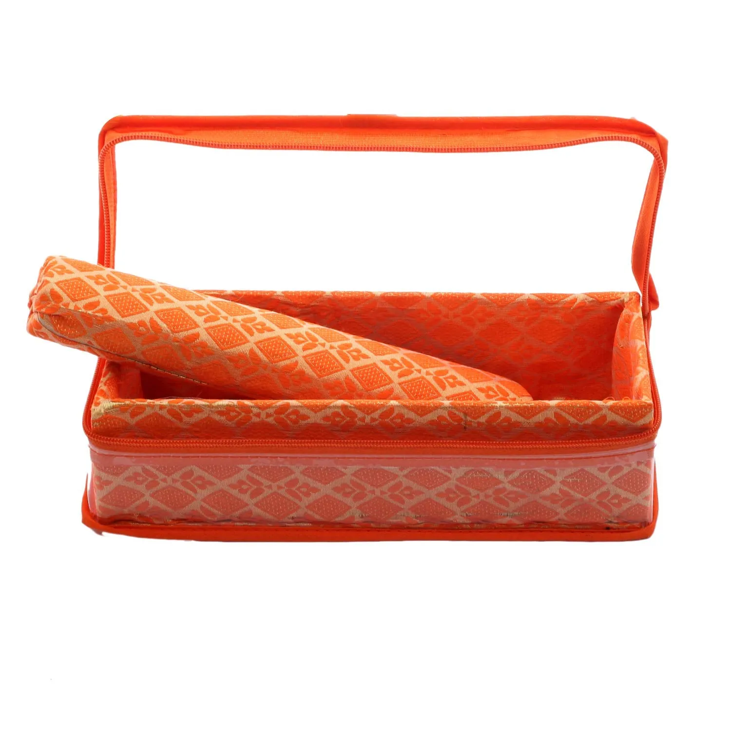 Kuber Industries Brocade Hardboard 2 Pieces One Rod Bangle Box (Orange) - CTKTC022959