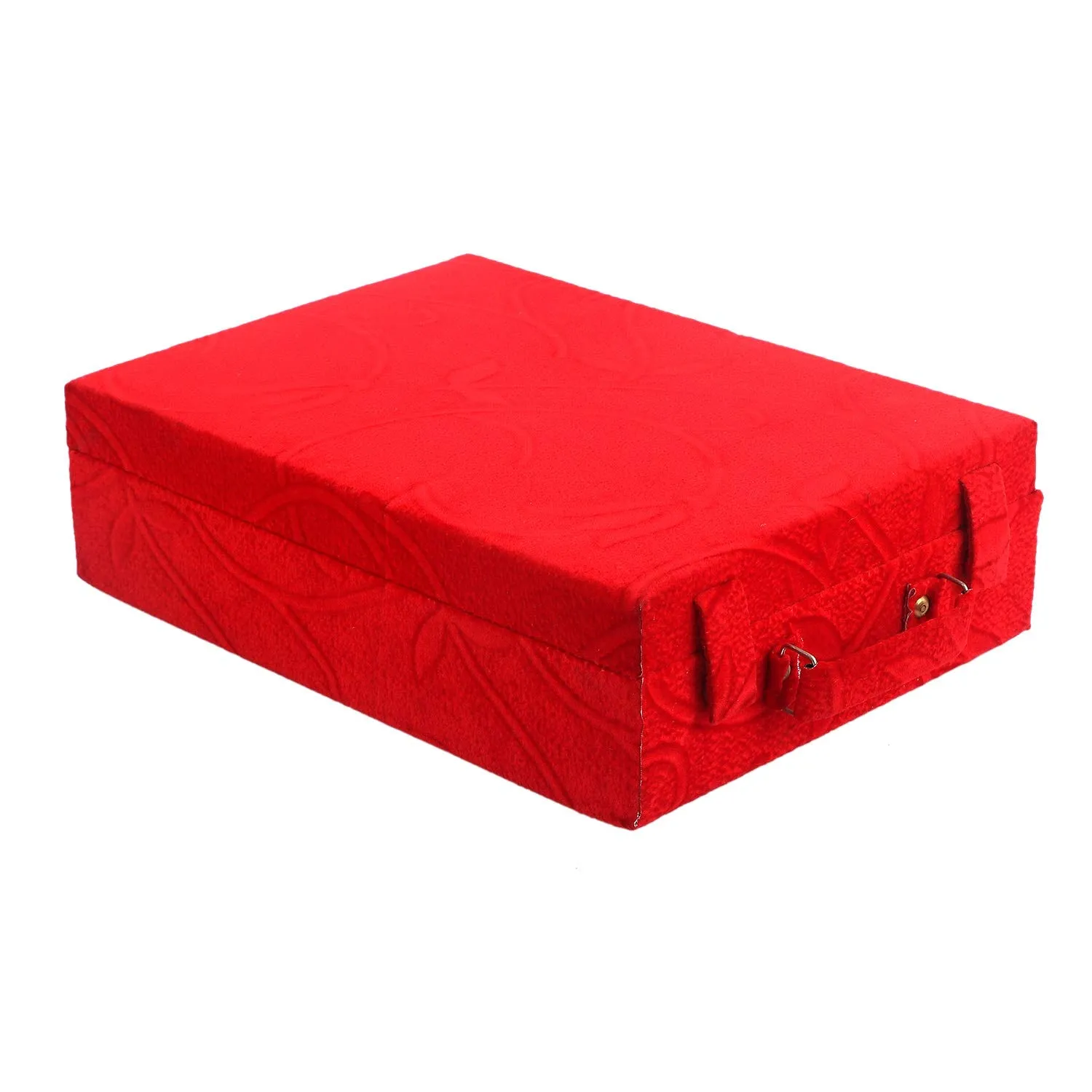 Kuber Industries Floral Design Wooden 1 Piece Four Rod Velvet Bangle Storage Box (Red) - CTKTC22721