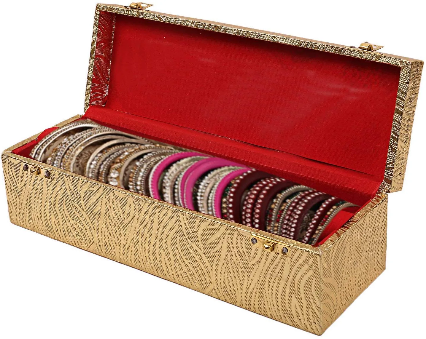 Kuber Industries Wooden One Rod Bangle Storage Box (Gold) -CTKTC08705