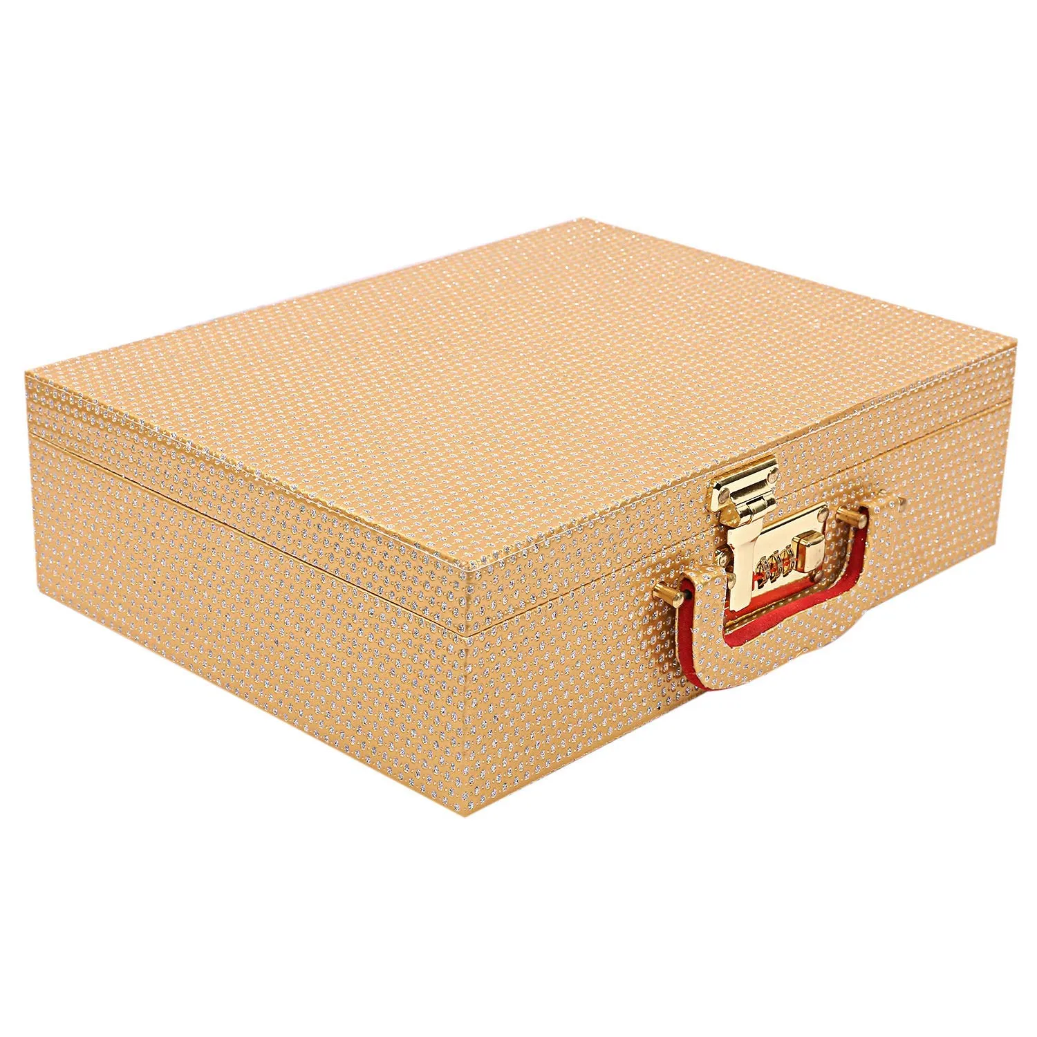 Kuber Industries Wooden Three Rod Bangle Storage Box (Gold) -CTKTC8680