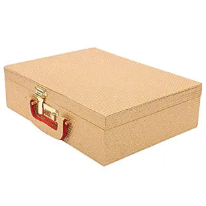 Kuber Industries Wooden Three Rod Bangle Storage Box (Gold) -CTKTC8680