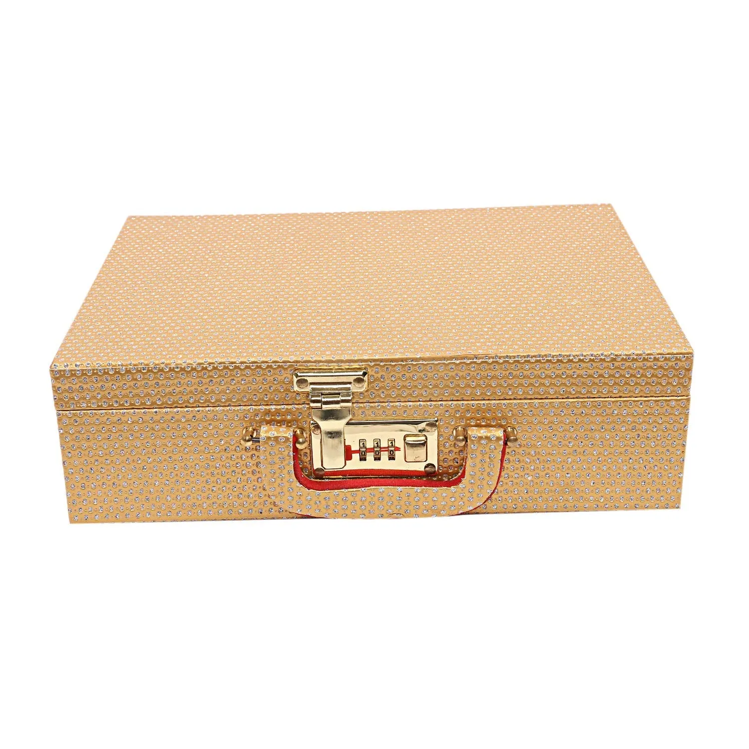 Kuber Industries Wooden Three Rod Bangle Storage Box (Gold) -CTKTC8680