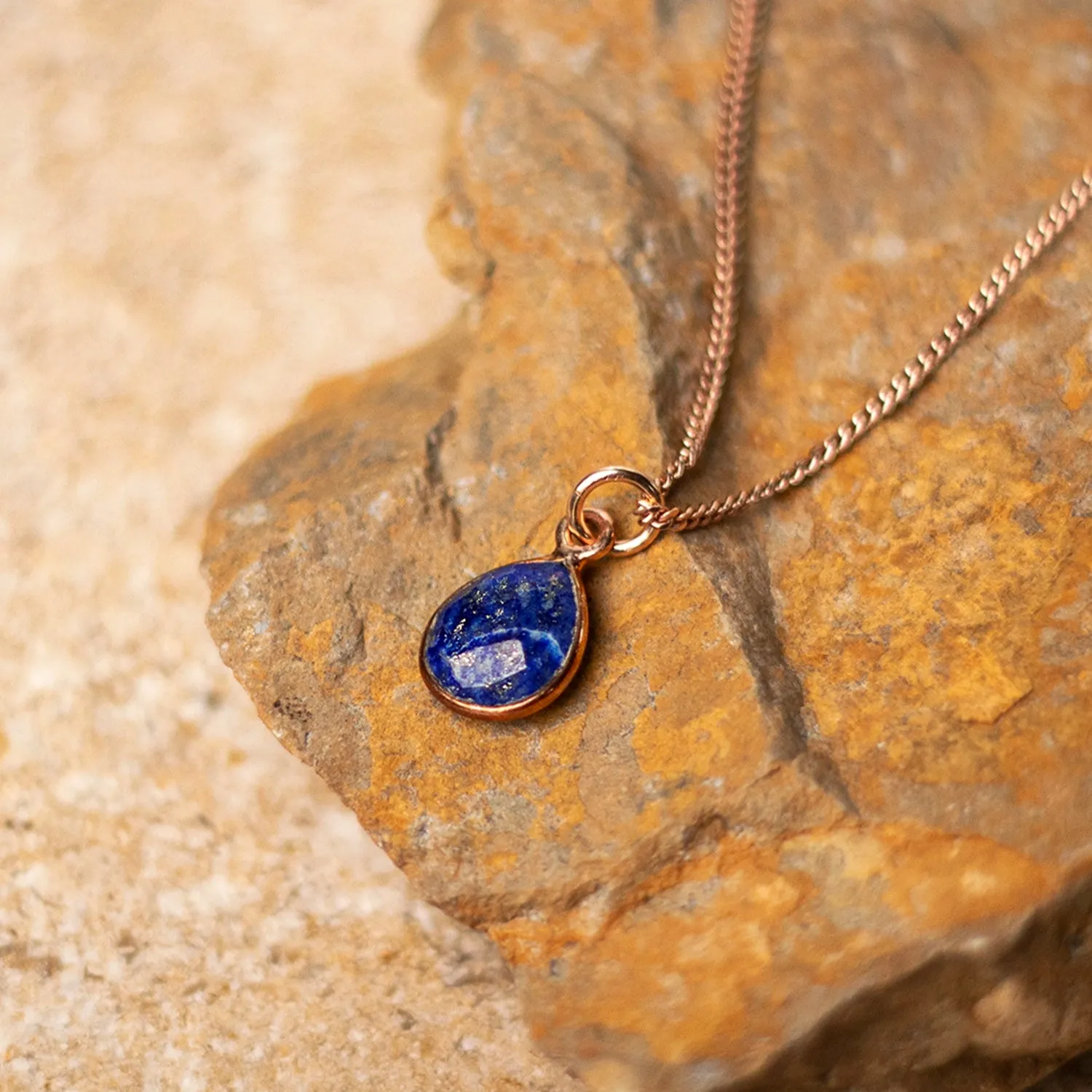 Lapis Lazuli Charm Necklace | Rose Gold | September