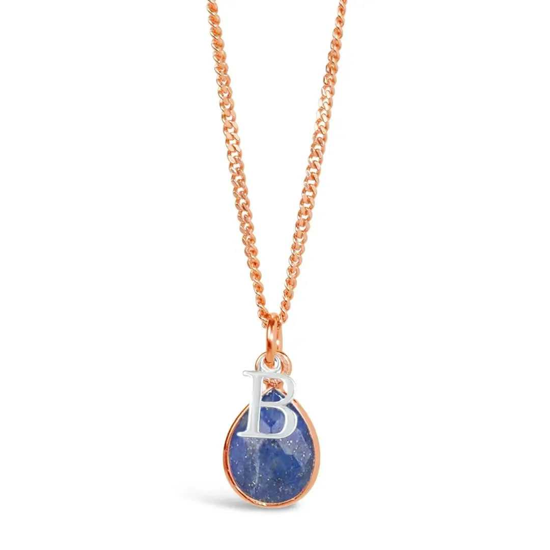 Lapis Lazuli Charm Necklace | Rose Gold | September