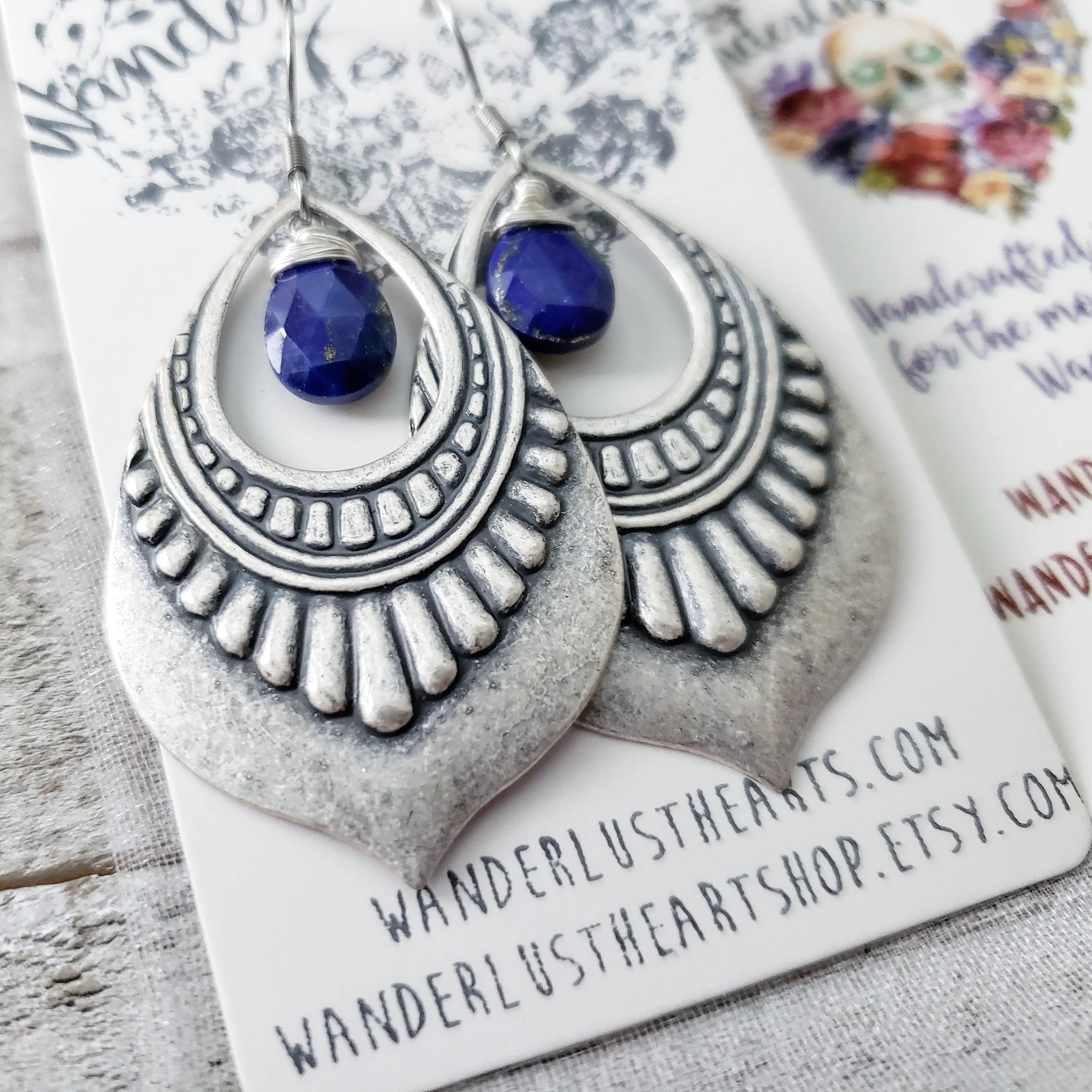 Lapis lazuli shield earrings