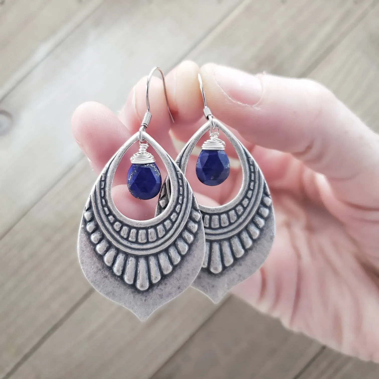 Lapis lazuli shield earrings