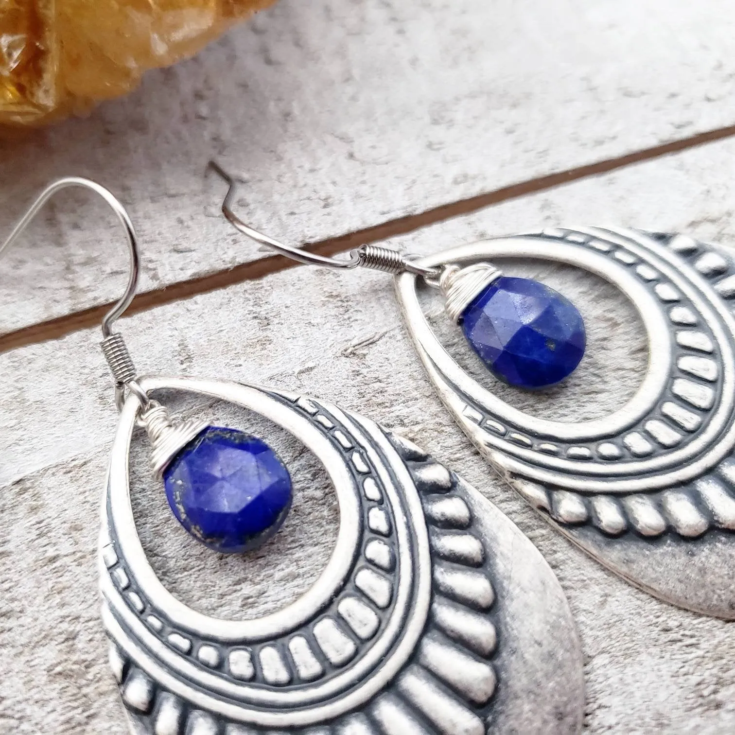 Lapis lazuli shield earrings