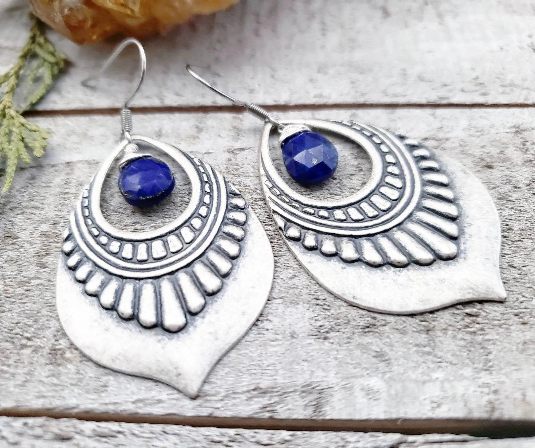 Lapis lazuli shield earrings