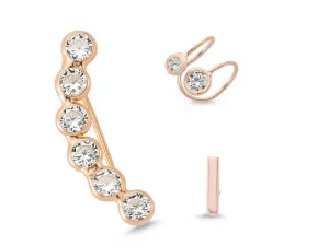 Line Diamond, Mini Bezel Ear Cuffs & Flat Bar Studs Set