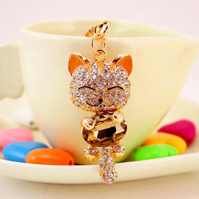 LNRRABC Cat Women Bag Keychain Holder Gold Color Rhinestone Women Handbag Charm Metal Key Chains Key Rings Pendant llaveros