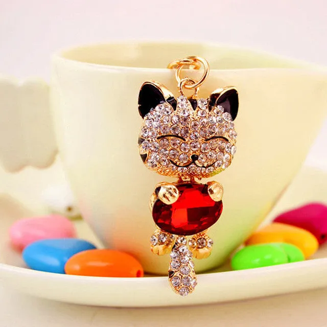 LNRRABC Cat Women Bag Keychain Holder Gold Color Rhinestone Women Handbag Charm Metal Key Chains Key Rings Pendant llaveros