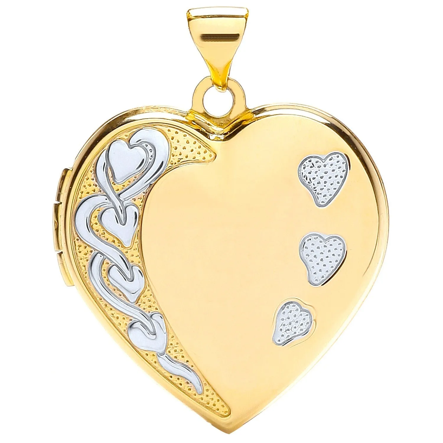 Love Heart Shaped Family Locket Pendant Necklace in 9ct 2 Tone Gold