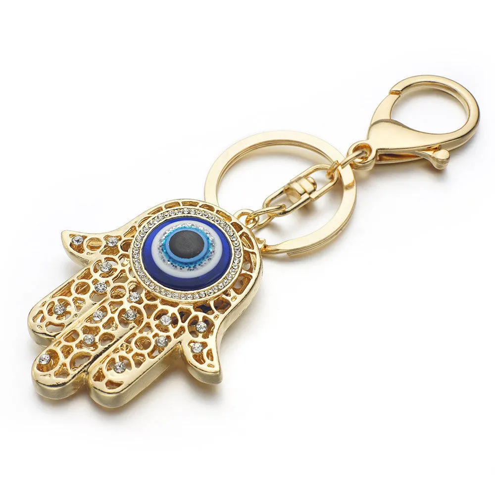 Lucky Charm Amulet Hamsa Fatima Hand Evil Eye Keychains Purse Bag Buckle Pendant For Car Keyrings key chains holder women