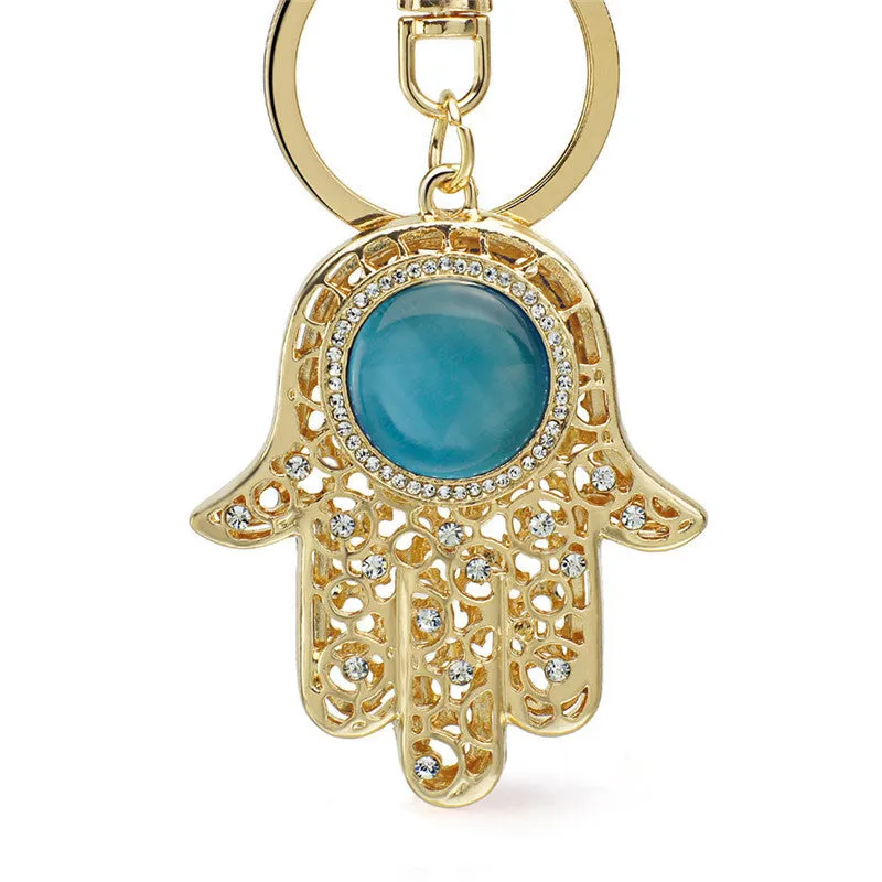 Lucky Charm Amulet Hamsa Fatima Hand Evil Eye Keychains Purse Bag Buckle Pendant For Car Keyrings key chains holder women