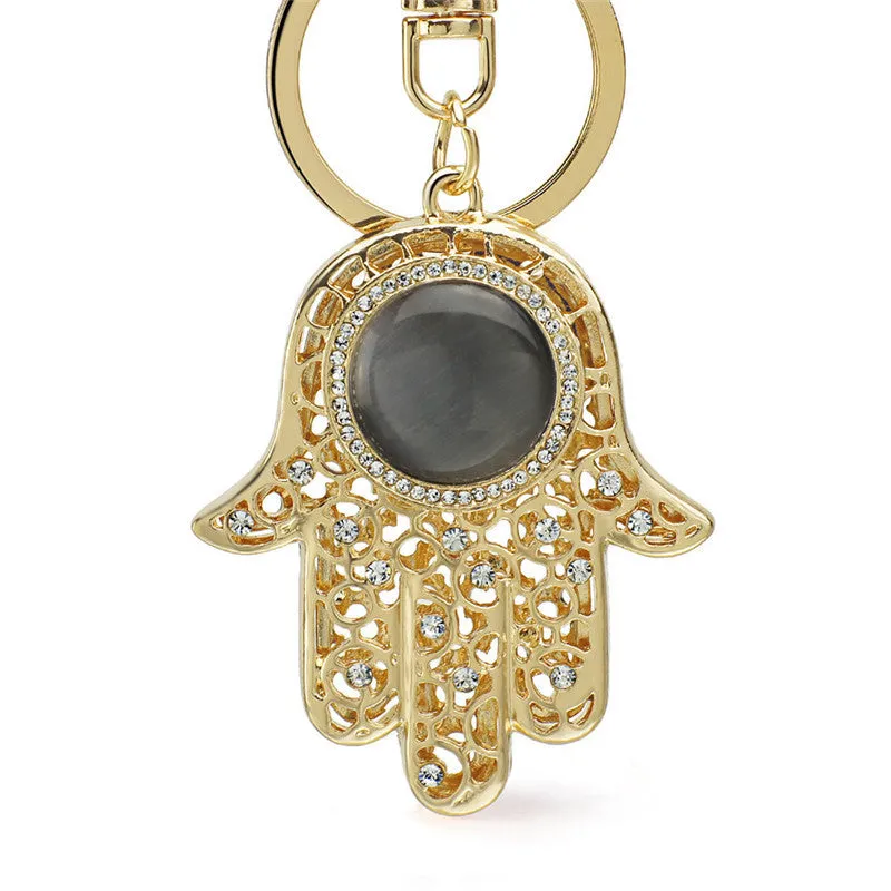 Lucky Charm Amulet Hamsa Fatima Hand Evil Eye Keychains Purse Bag Buckle Pendant For Car Keyrings key chains holder women