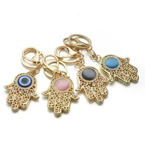 Lucky Charm Amulet Hamsa Fatima Hand Evil Eye Keychains Purse Bag Buckle Pendant For Car Keyrings key chains holder women